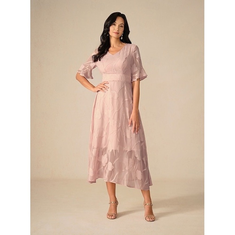 MSGLAMOR Mauve Pink Burnout Floral Flutter Sleeve Midi Dress New L NWT